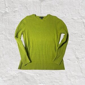 Lands End Sweater Women's Sz XL Green Cable Knit Pullover 100% Supima Cotton